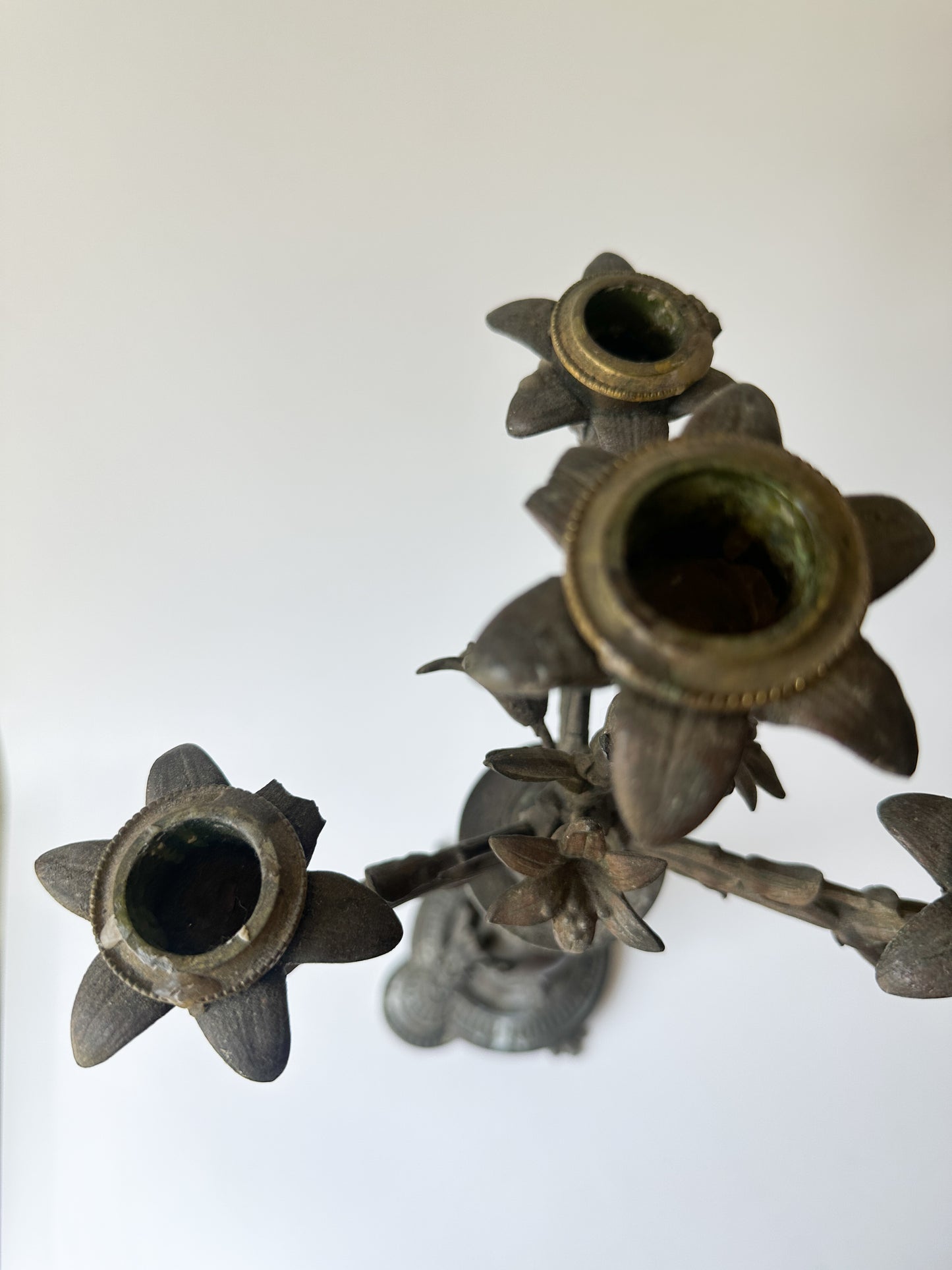 Antique Solid Bronze Four Arm Candelabras (Pair) - Winged Lions and Flowers
