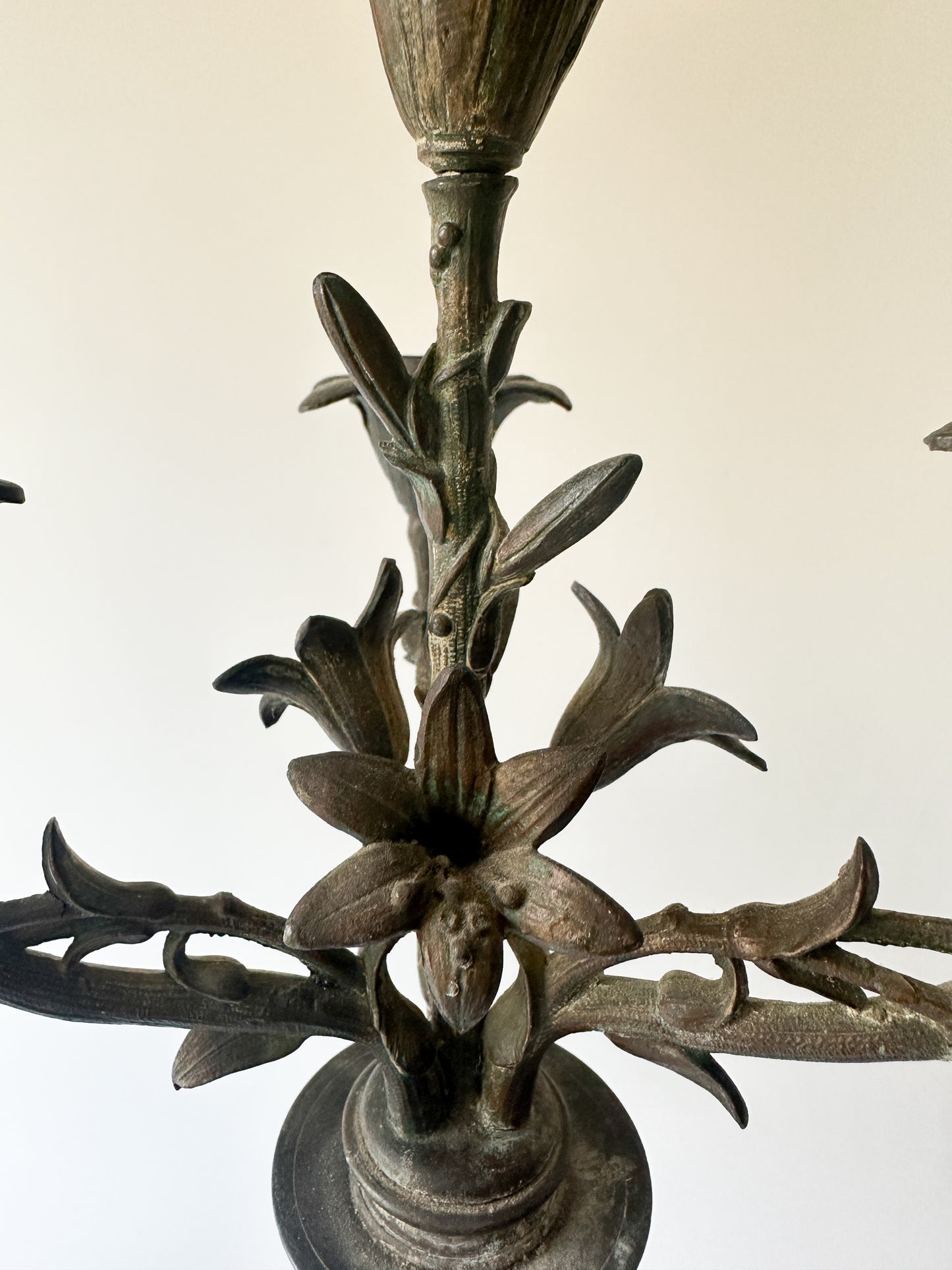 Antique Solid Bronze Four Arm Candelabras (Pair) - Winged Lions and Flowers