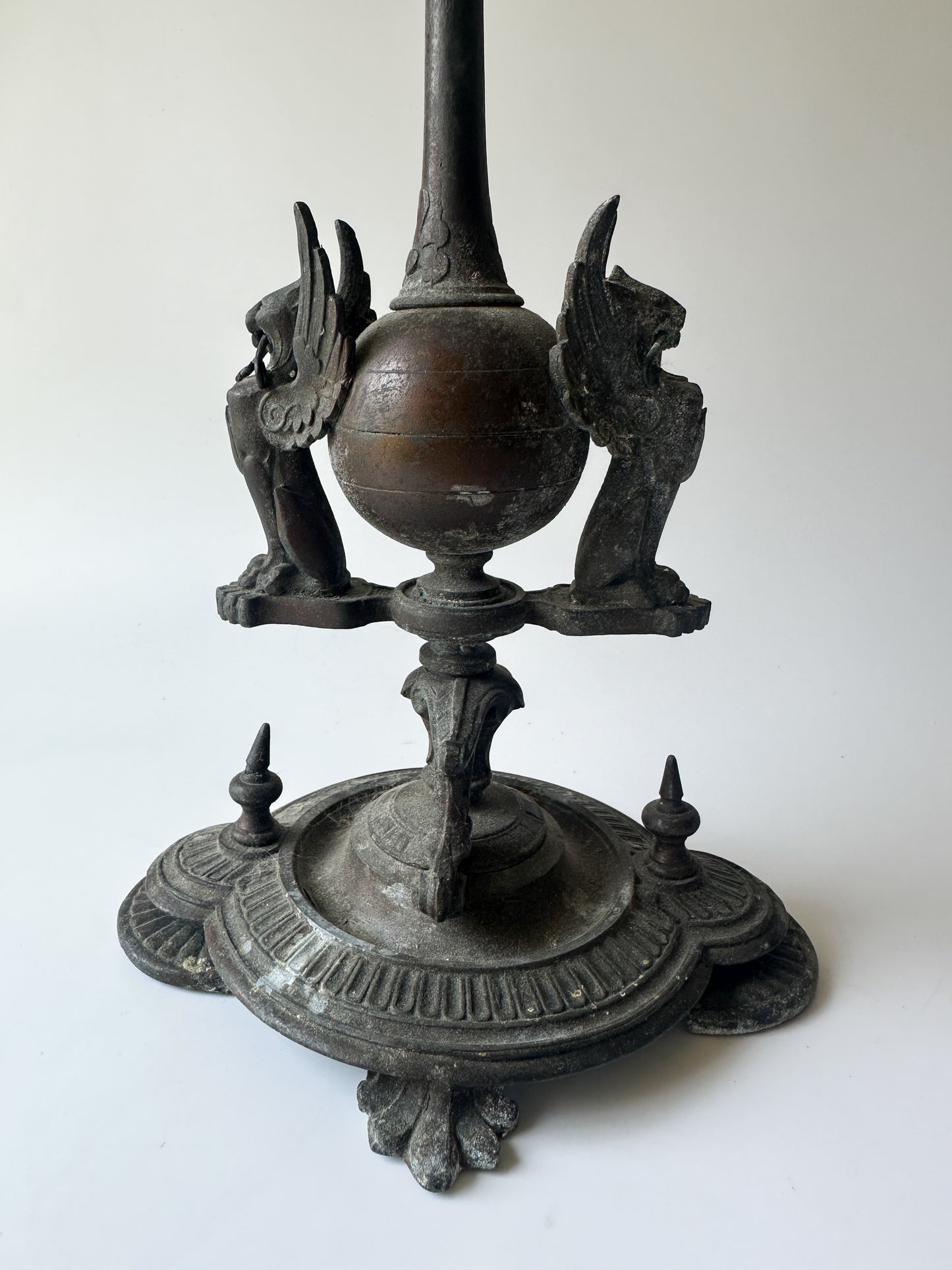 Antique Solid Bronze Four Arm Candelabras (Pair) - Winged Lions and Flowers