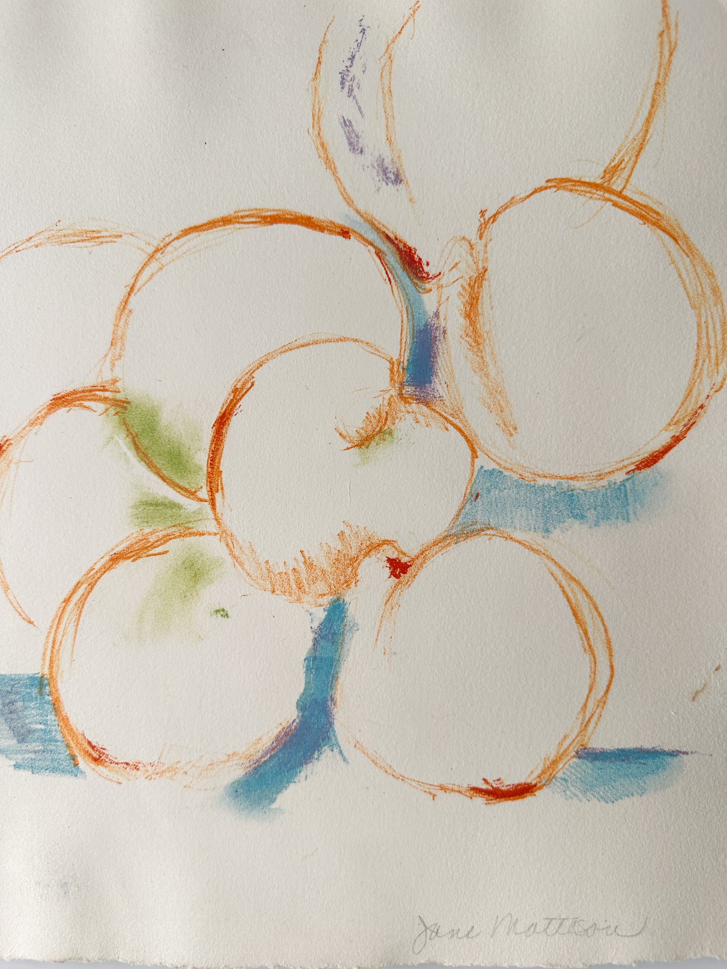 "PALM AND PEACHES FOR MATISSE" Aquatint by Late Artist, Jane Matteson (22.5” W 11” H)