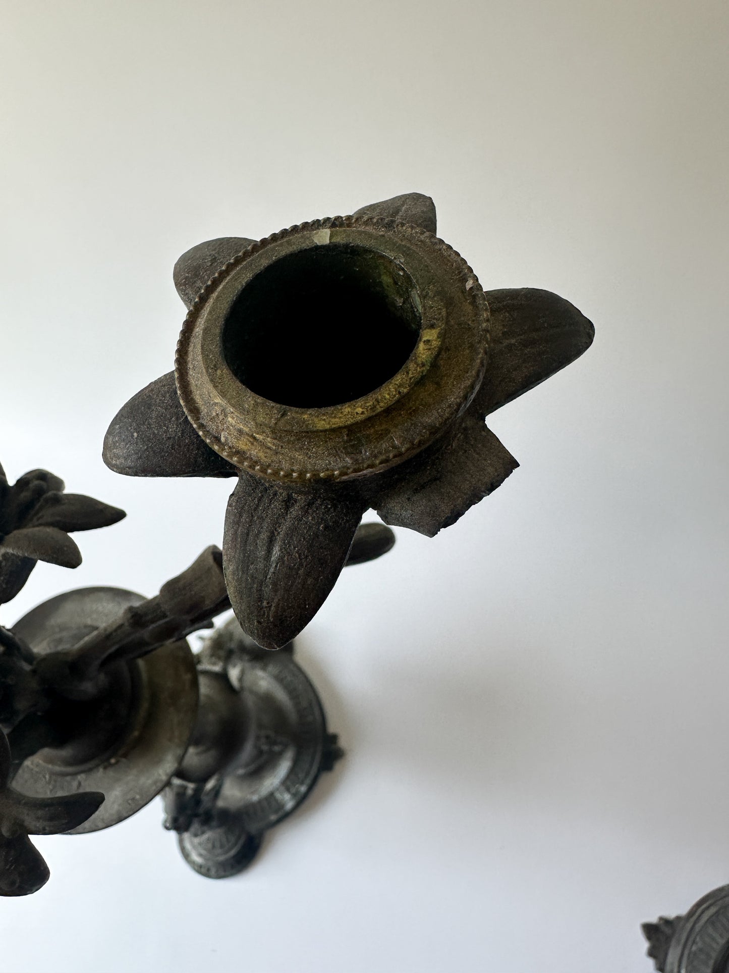 Antique Solid Bronze Four Arm Candelabras (Pair) - Winged Lions and Flowers