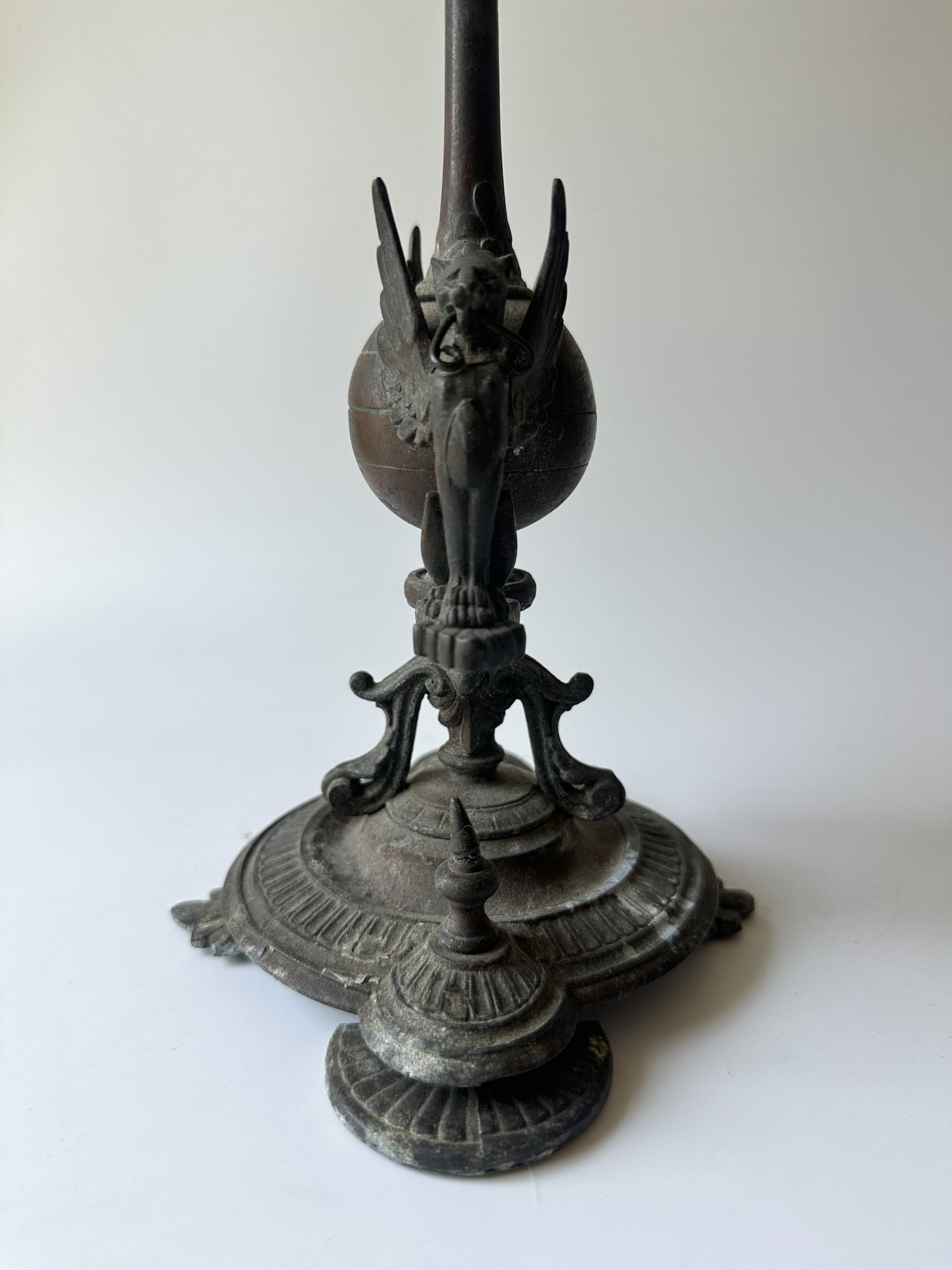 Antique Solid Bronze Four Arm Candelabras (Pair) - Winged Lions and Flowers