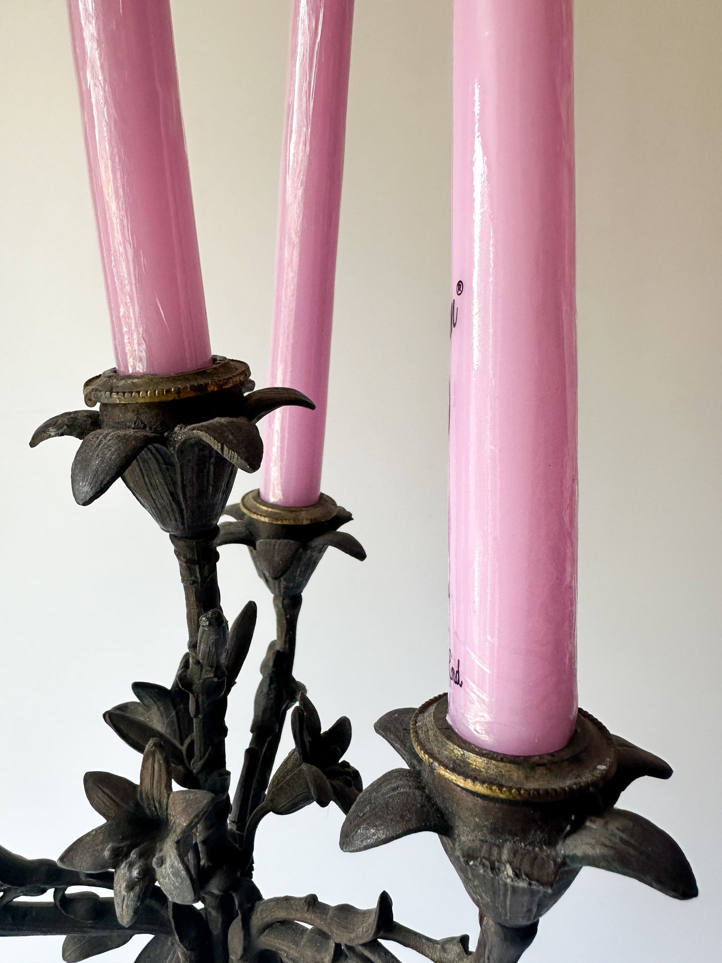 Antique Solid Bronze Four Arm Candelabras (Pair) - Winged Lions and Flowers