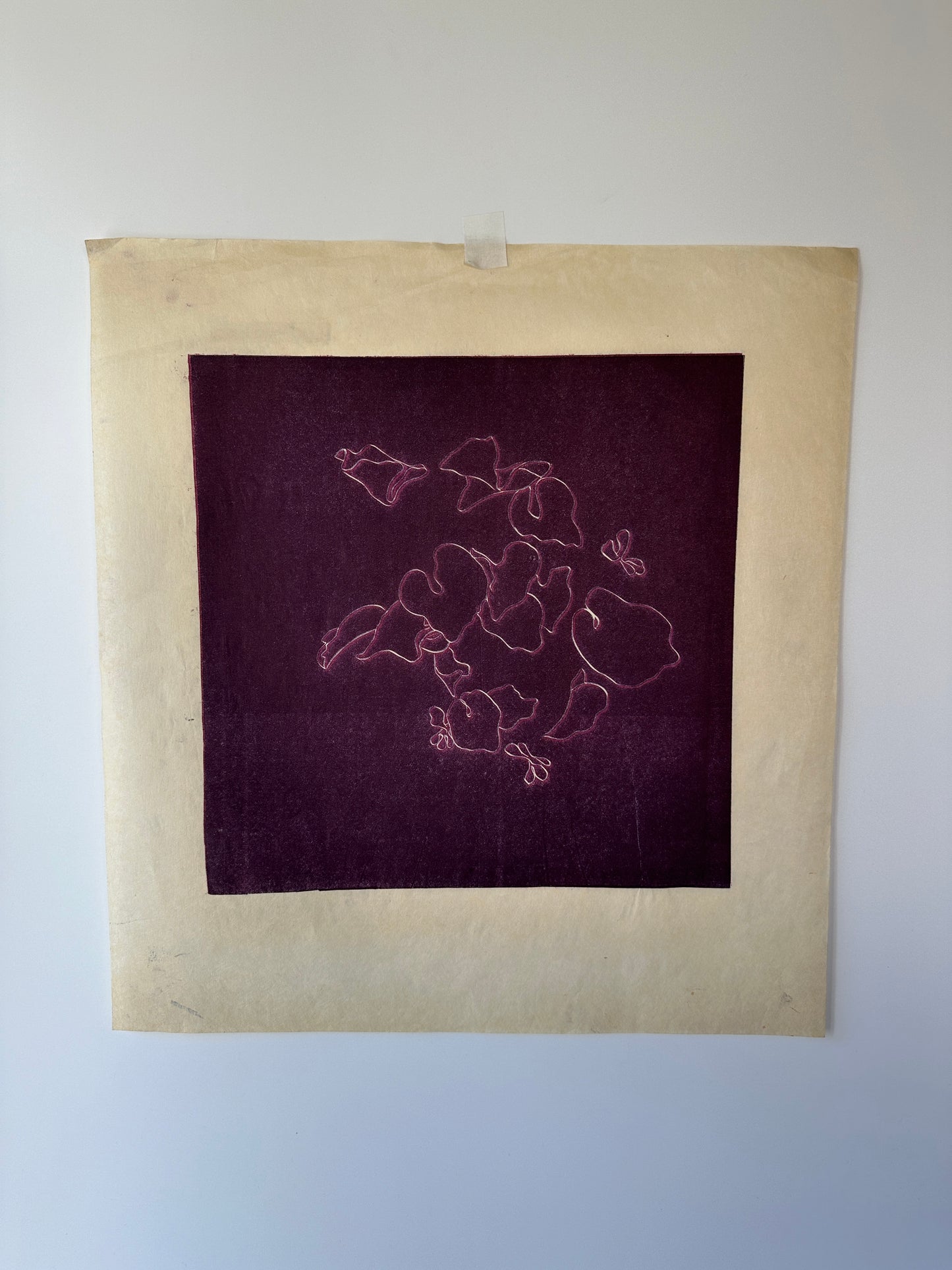 “FLYING VIOLETS” Linocut by the late Jane Matteson