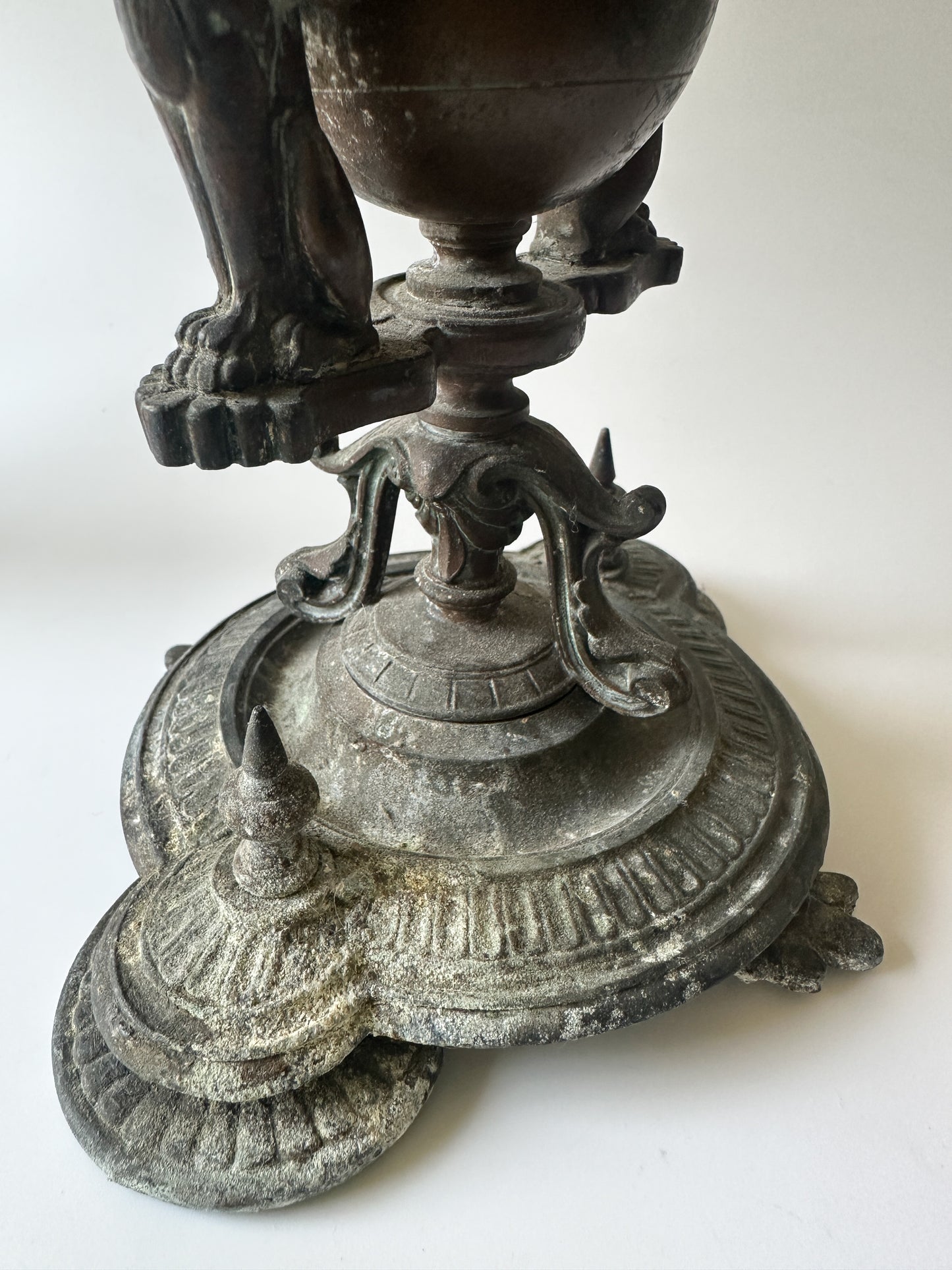 Antique Solid Bronze Four Arm Candelabras (Pair) - Winged Lions and Flowers
