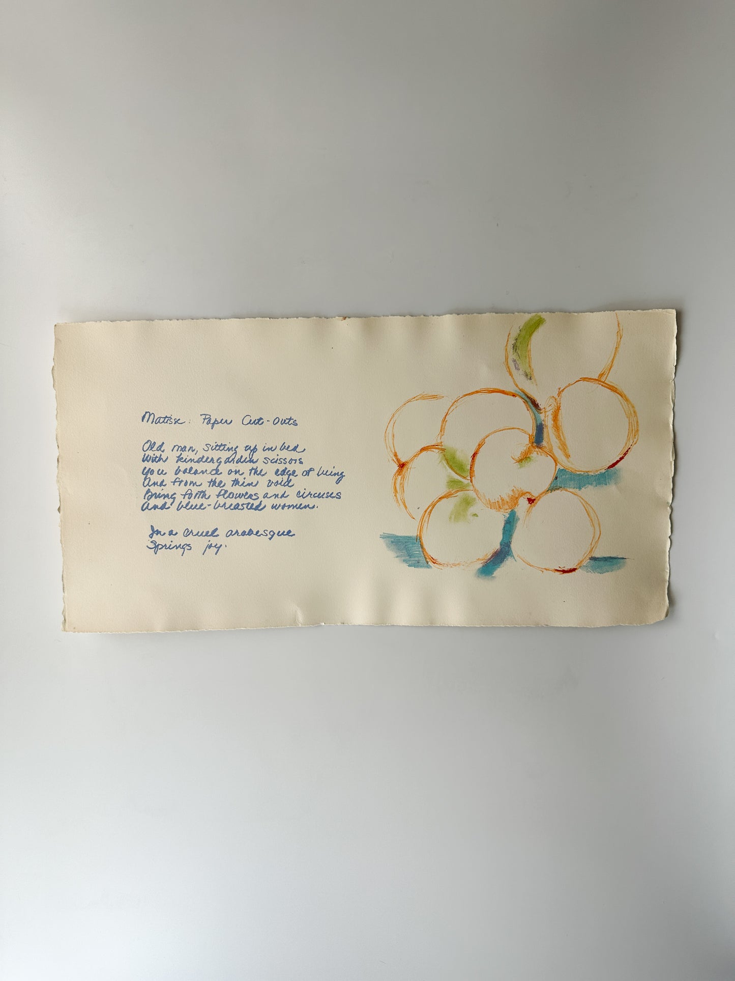 "PALM AND PEACHES FOR MATISSE" Aquatint by Late Artist, Jane Matteson (22.5” W 11” H)