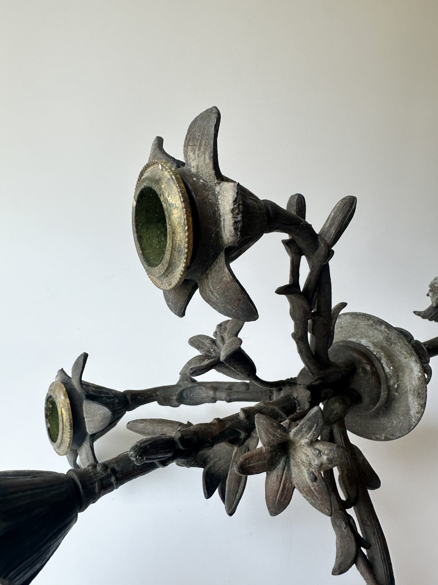 Antique Solid Bronze Four Arm Candelabras (Pair) - Winged Lions and Flowers