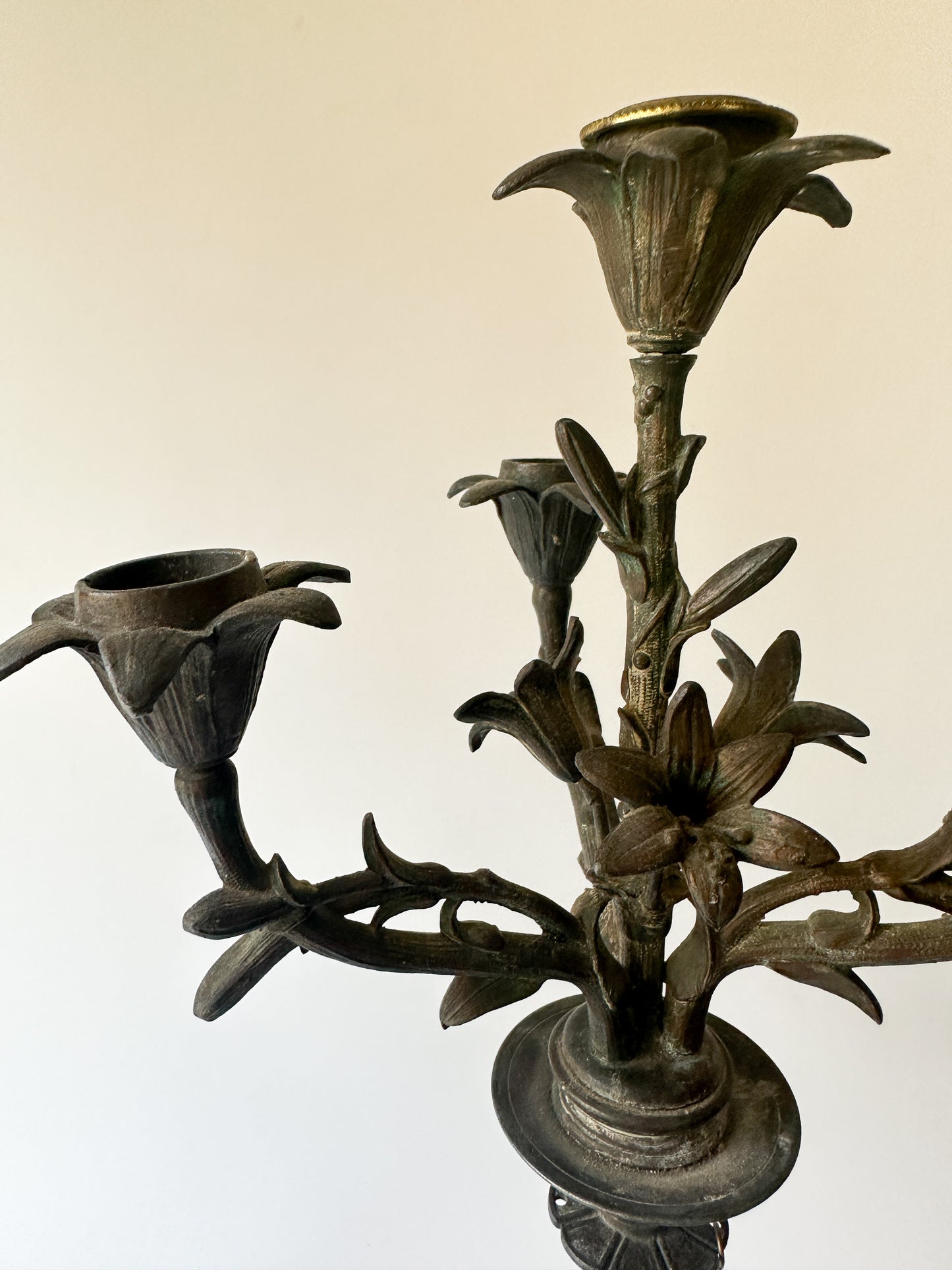 Antique Solid Bronze Four Arm Candelabras (Pair) - Winged Lions and Flowers