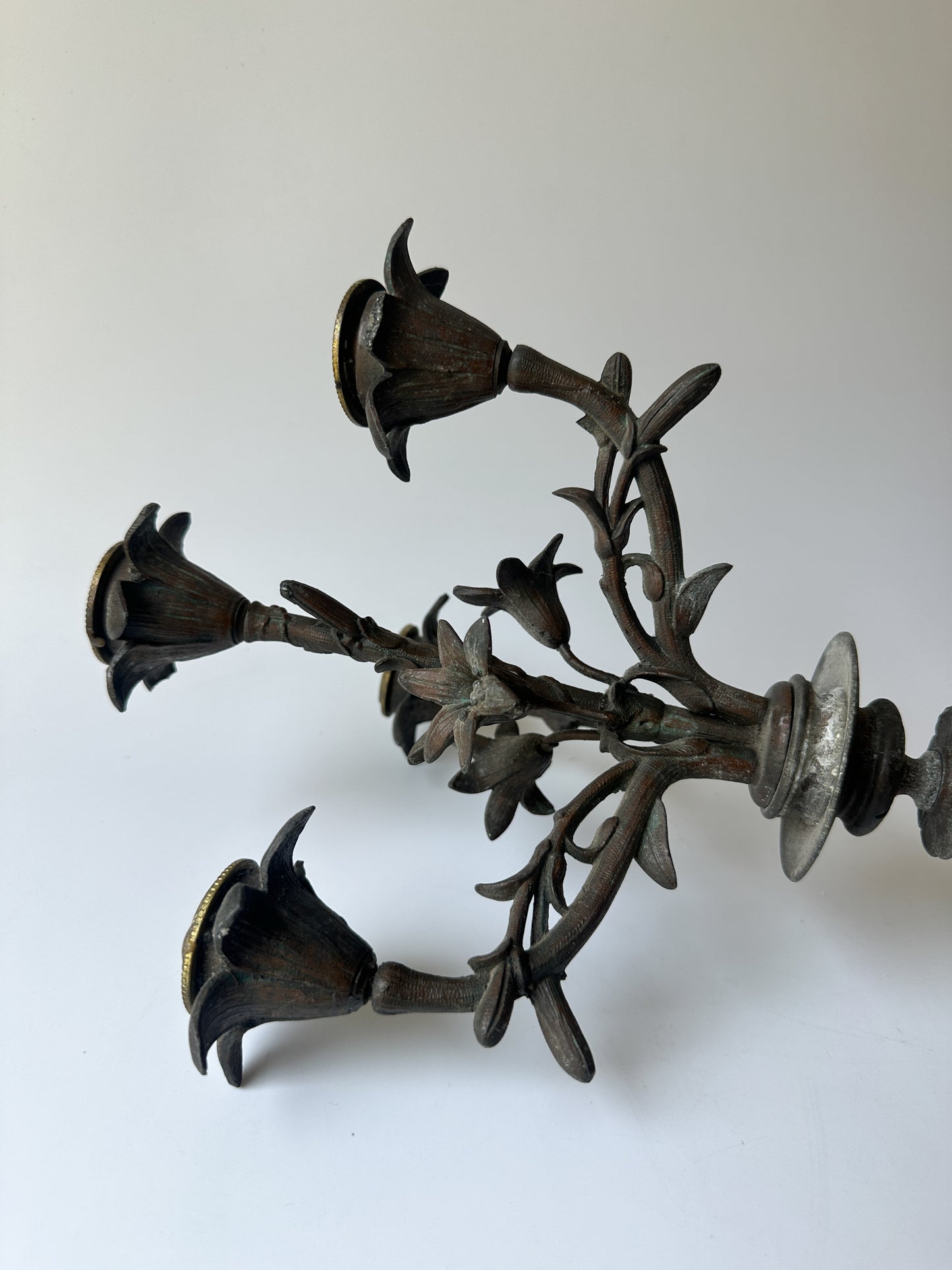 Antique Solid Bronze Four Arm Candelabras (Pair) - Winged Lions and Flowers