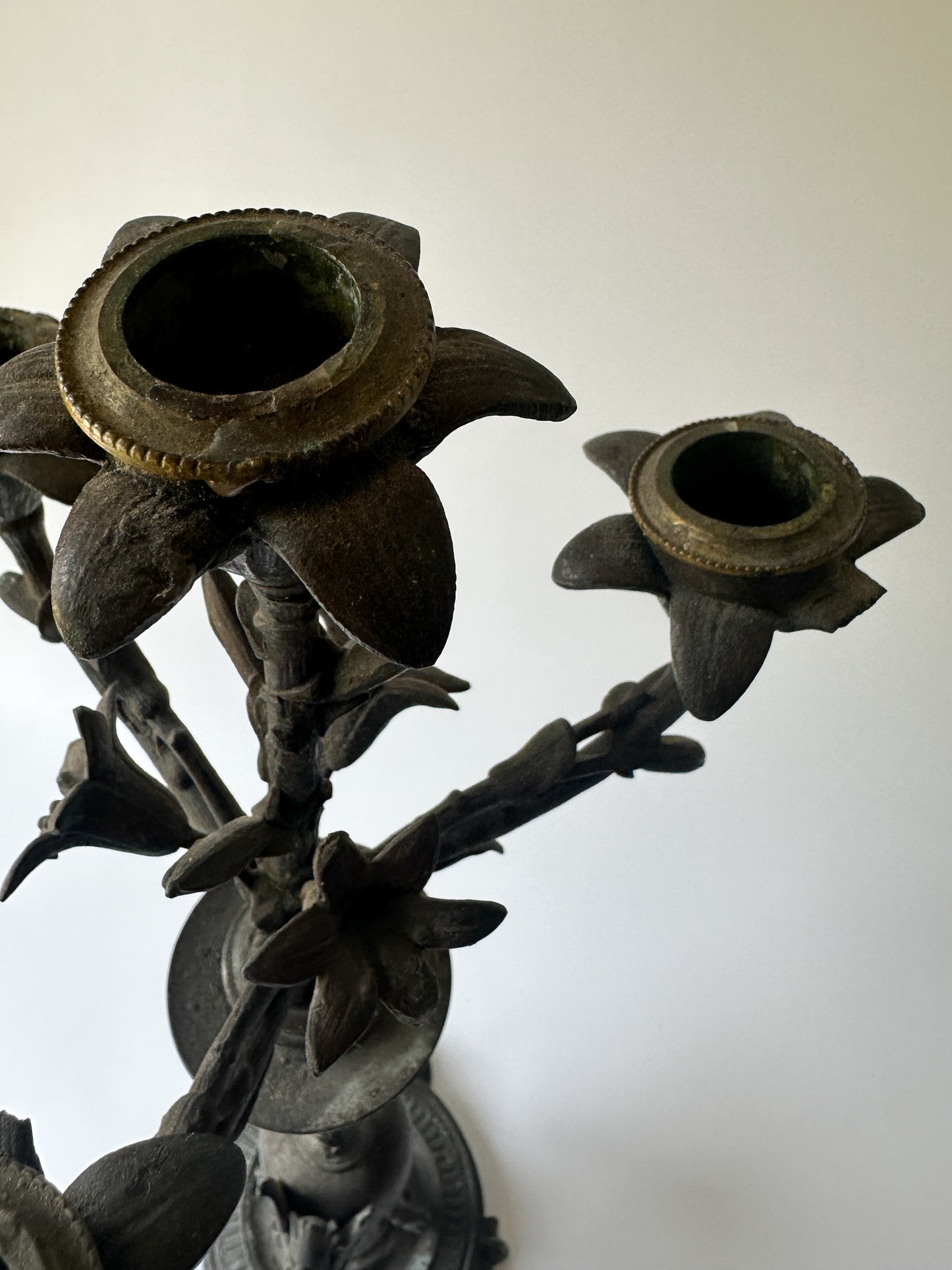 Antique Solid Bronze Four Arm Candelabras (Pair) - Winged Lions and Flowers