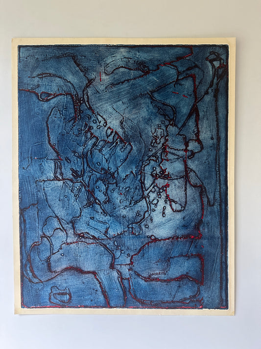 Dark Blue Abstract - Intaglio by the late Velda Warner (16.75”W x 20.75”H)