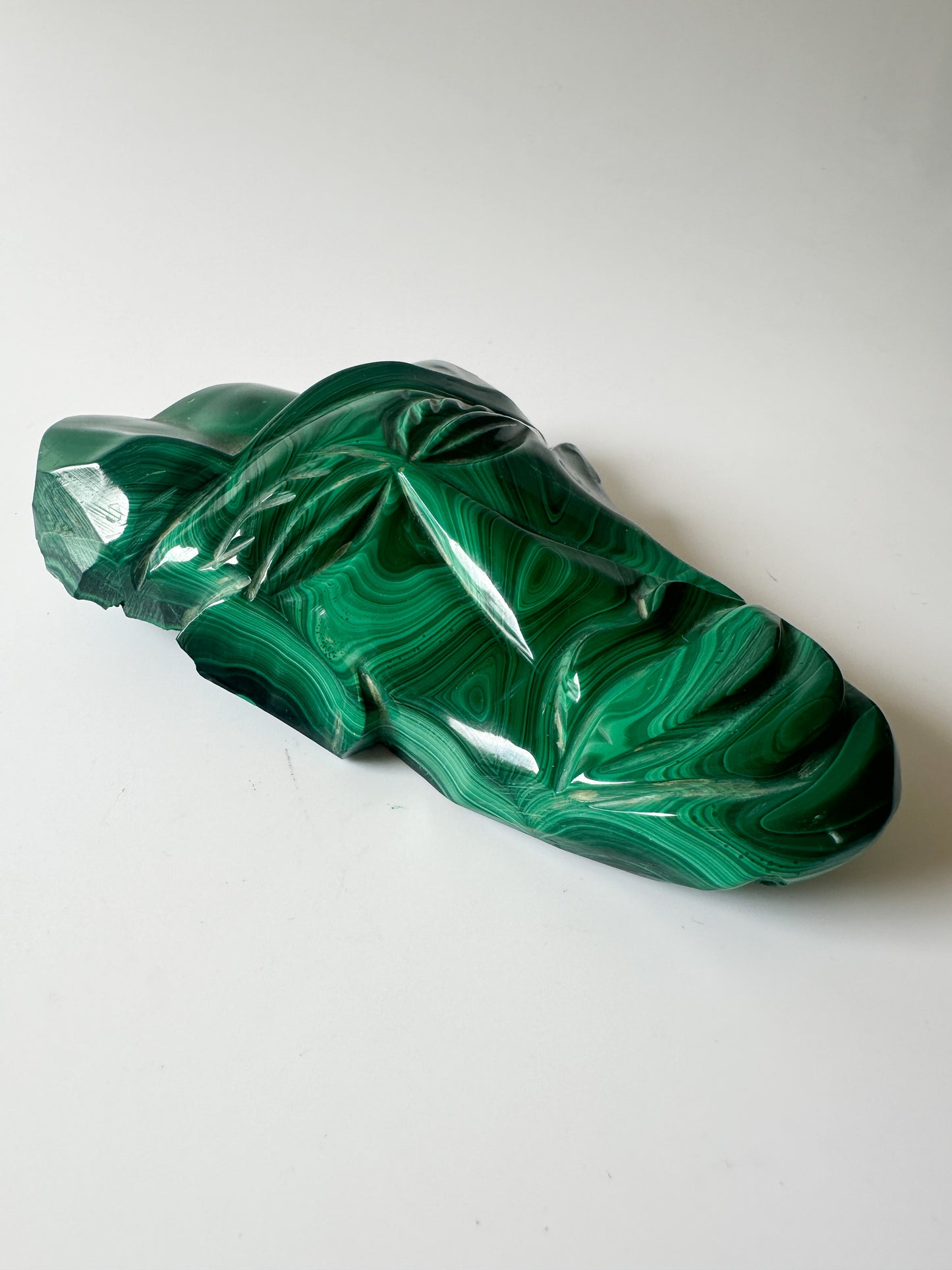 Polished Malachite Face Mask Decorative Object (6"L x 4"W x 1.75"H)