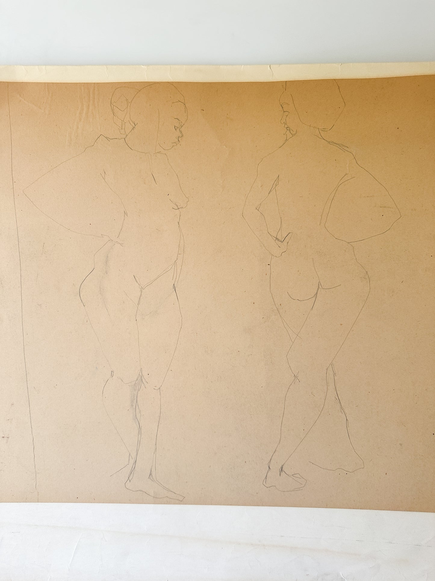 Two Nudes (Horizontal) Pencil Drawing by Jane Matteson (30.5"W x 22.5"H)