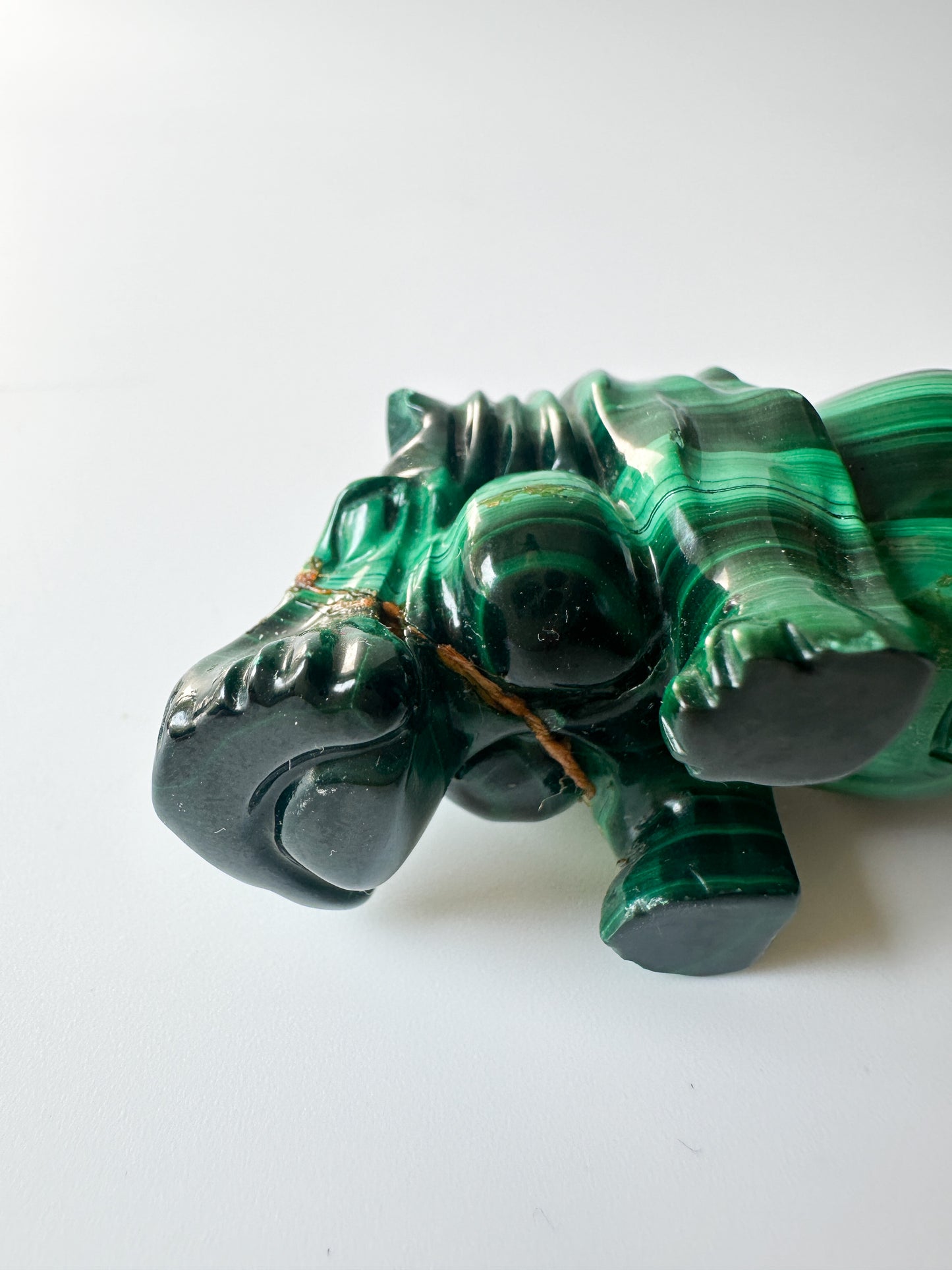 Genuine Malachite [repaired] Hippopotamus with Wood Stand (2.75"L x 2.875"W x 1"H)