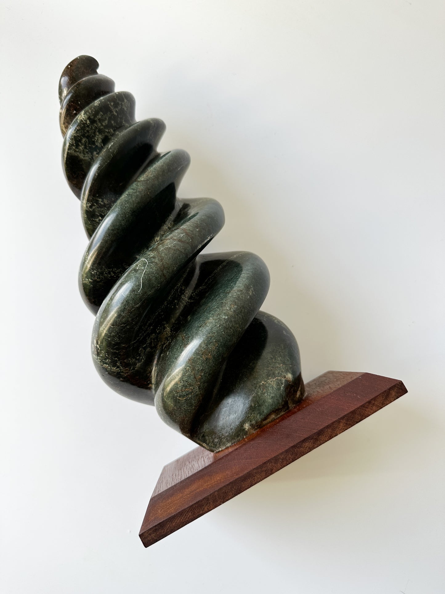 Hand Carved Stone Sculpture on Wood Base