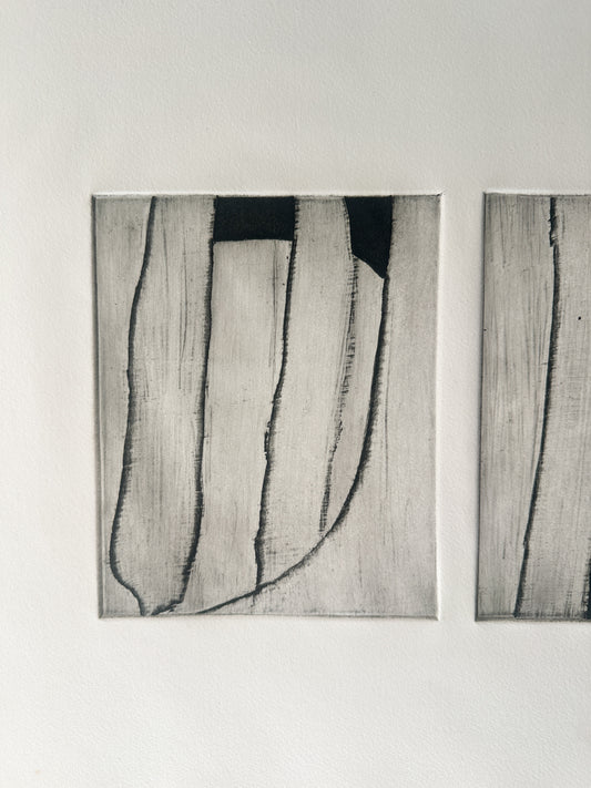 Abstract Black and White Rectangles III - Intaglio by the late Velda Warner (22"W x 15“H)