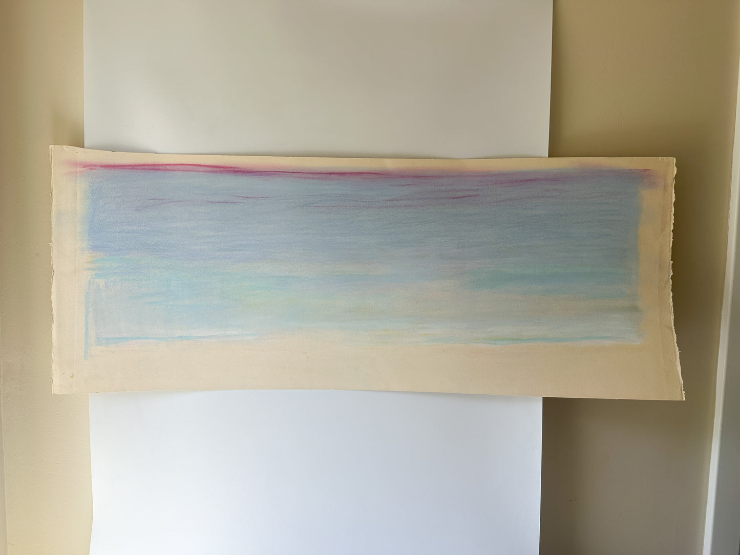 Narrow Blue, Purple, and Pink Sky - Abstract Pastel by Jane Matteson (42.5”W x 16.25”H)