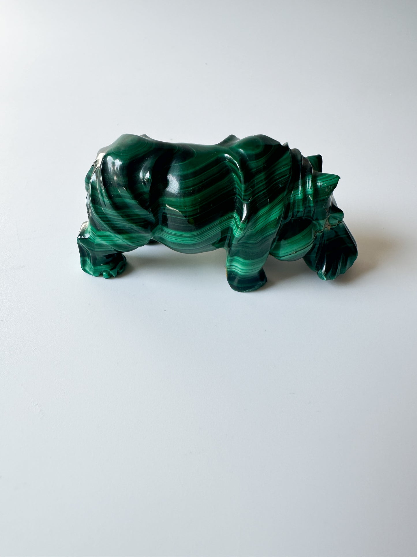 Genuine Malachite [repaired] Hippopotamus with Wood Stand (2.75"L x 2.875"W x 1"H)