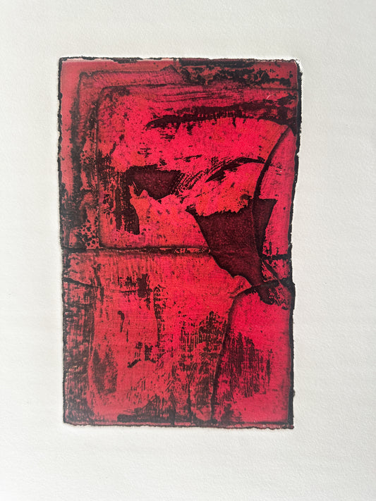 Red and Black Abstract - Intaglio by the late Velda Warner (15"W x 22“H)