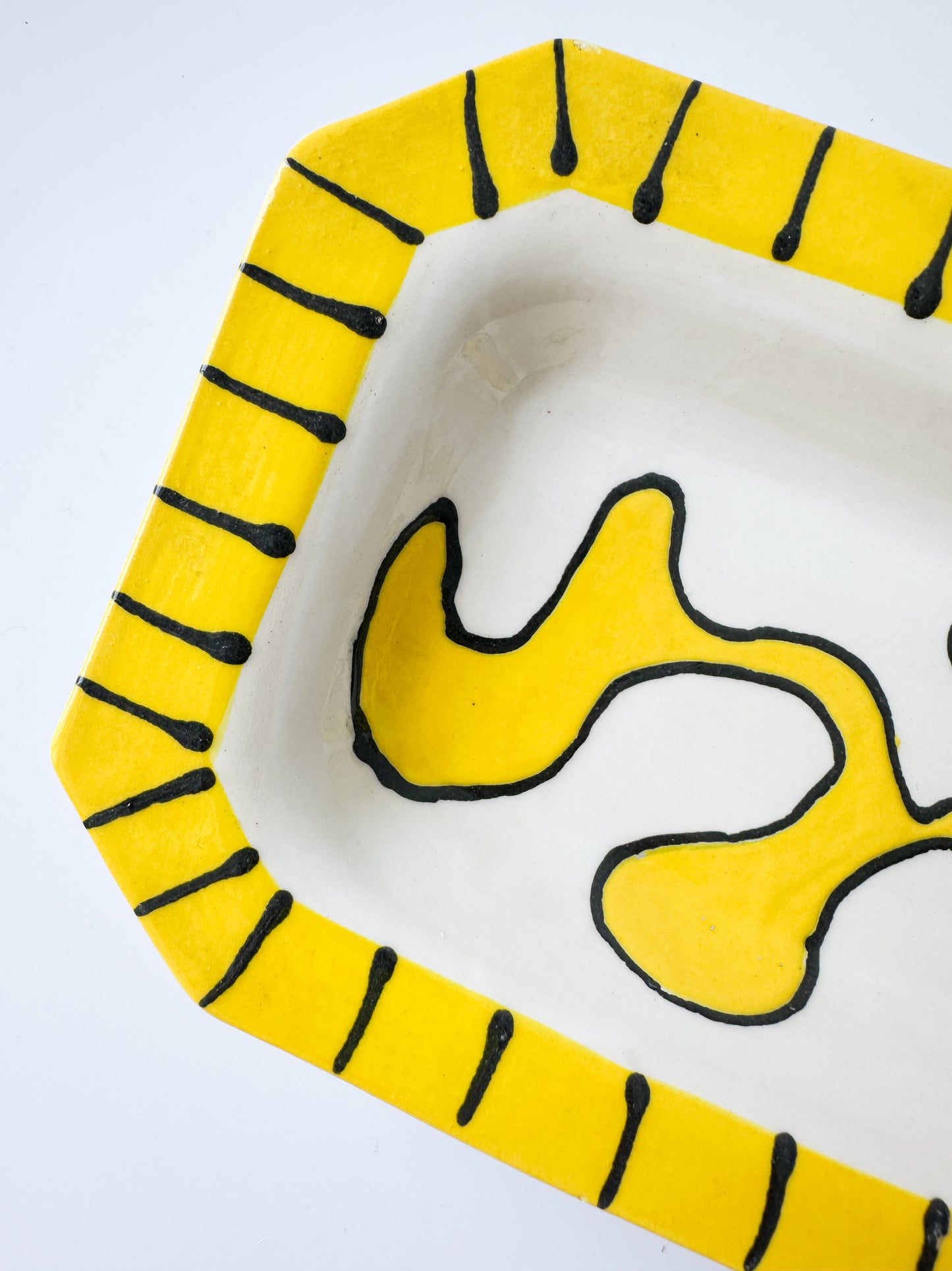 Hand-Painted Yellow Ceramic Footed Trinket Dish (signed)