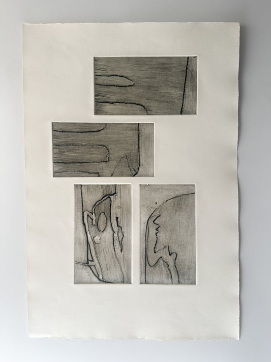 Abstract Black and White Rectangles II - Intaglio by the late Velda Warner (22"W x 15“H)