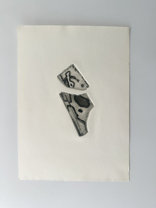 Abstract Black and White Shaped - Intaglio by the late Velda Warner (7.25"W x 10“H)