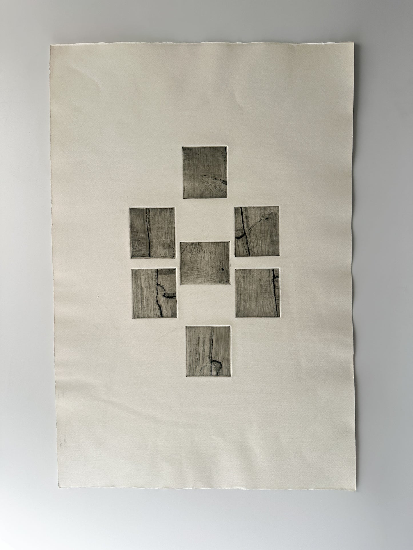 Abstract Black and White Squares I - Intaglio by the late Velda Warner (15"W x 22“H)