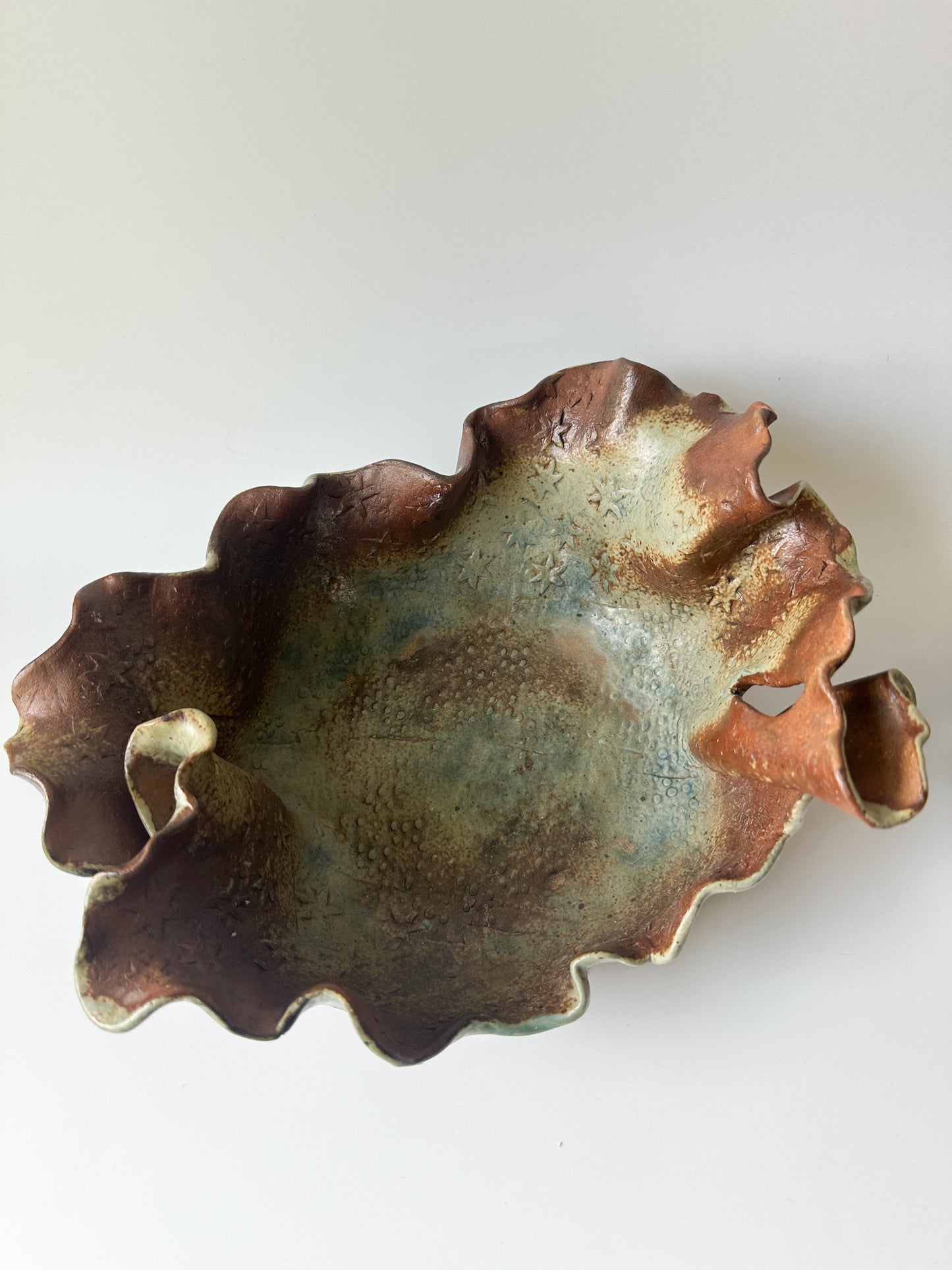 Pair of Handmade Ruffle Pottery Decorative Bowls