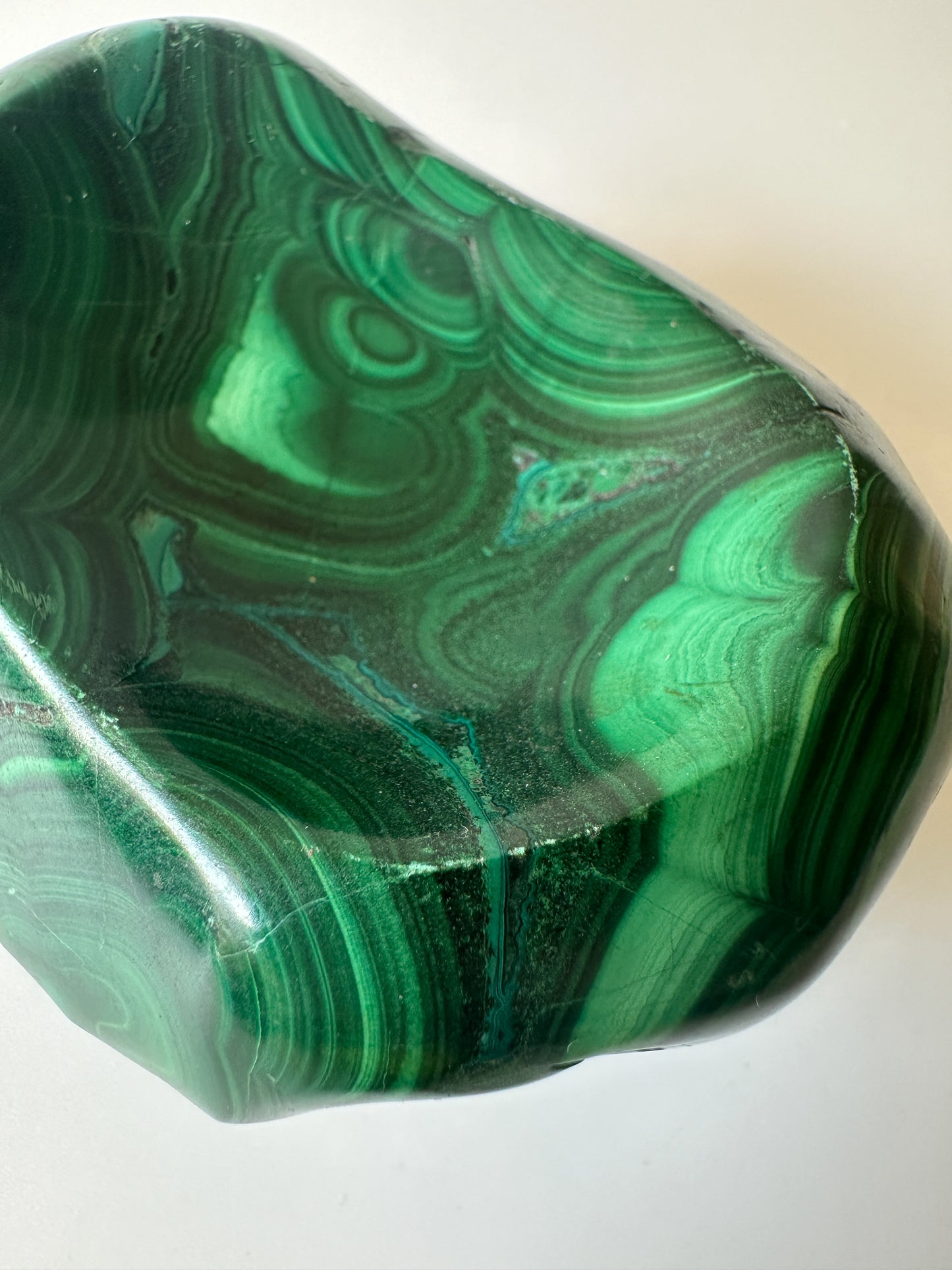 Polished Genuine Malachite Shallow Trinket Dish (3"L x 2.5"W x 1.5"H)