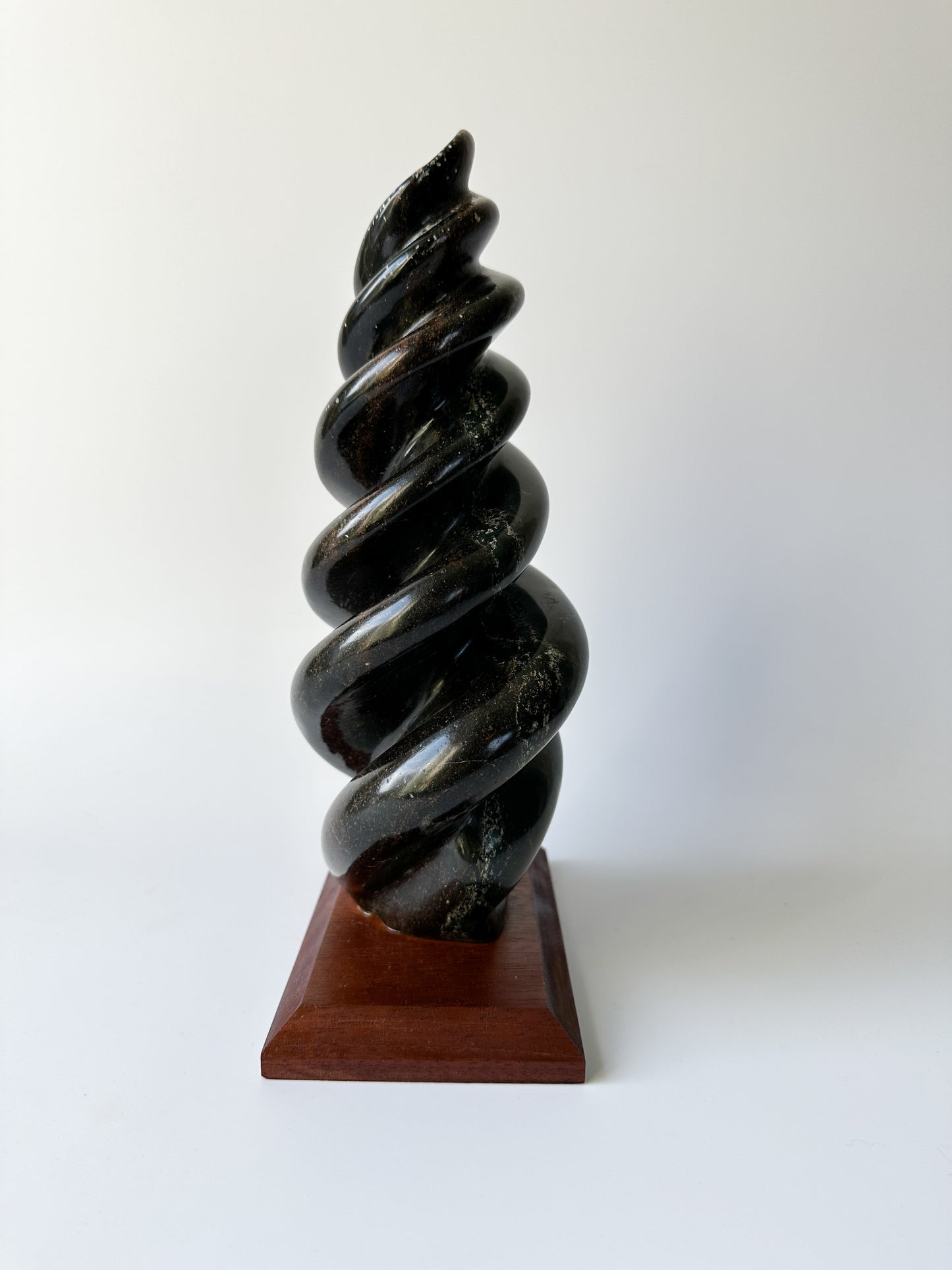 Hand Carved Stone Sculpture on Wood Base