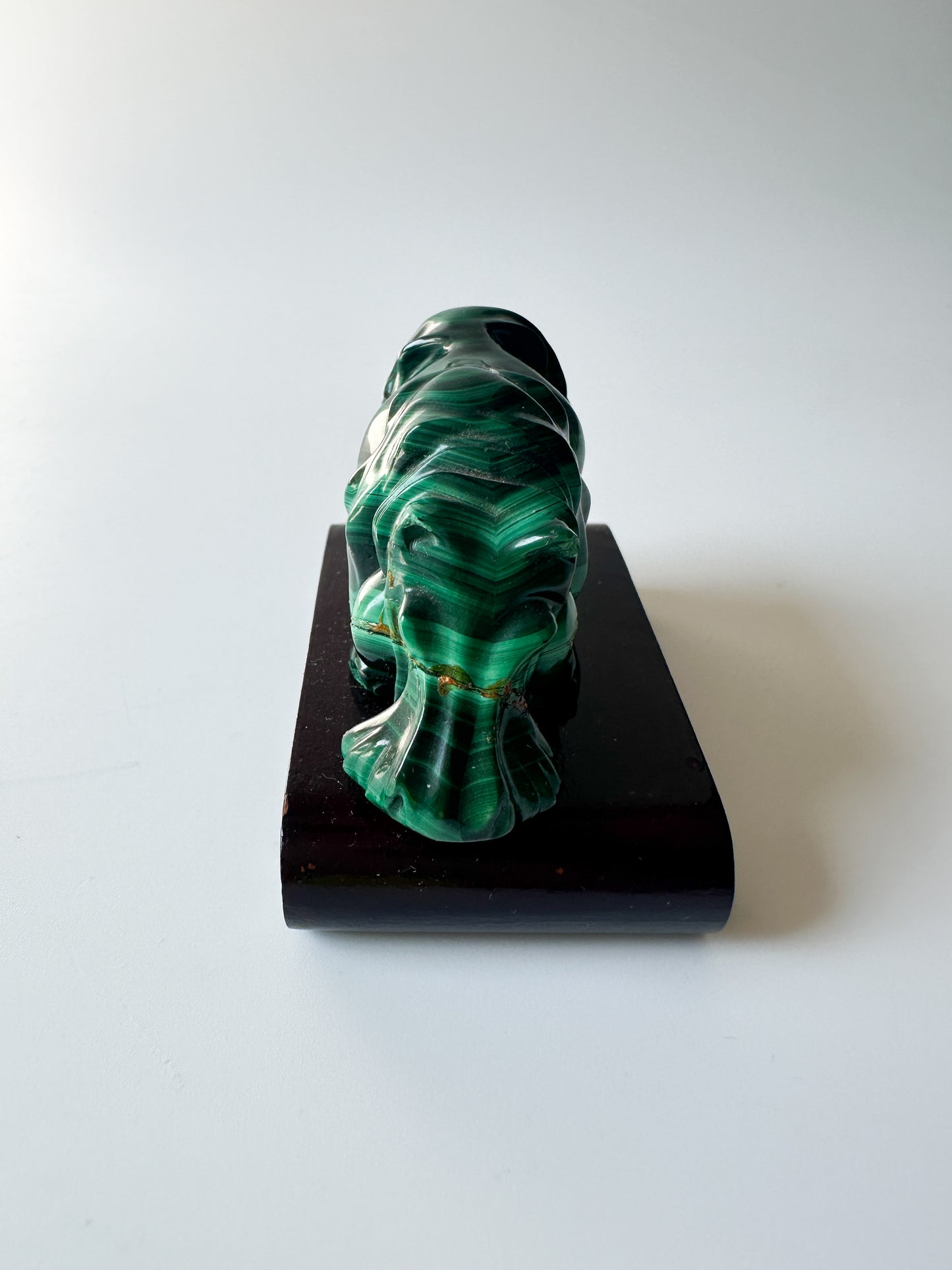 Genuine Malachite [repaired] Hippopotamus with Wood Stand (2.75"L x 2.875"W x 1"H)