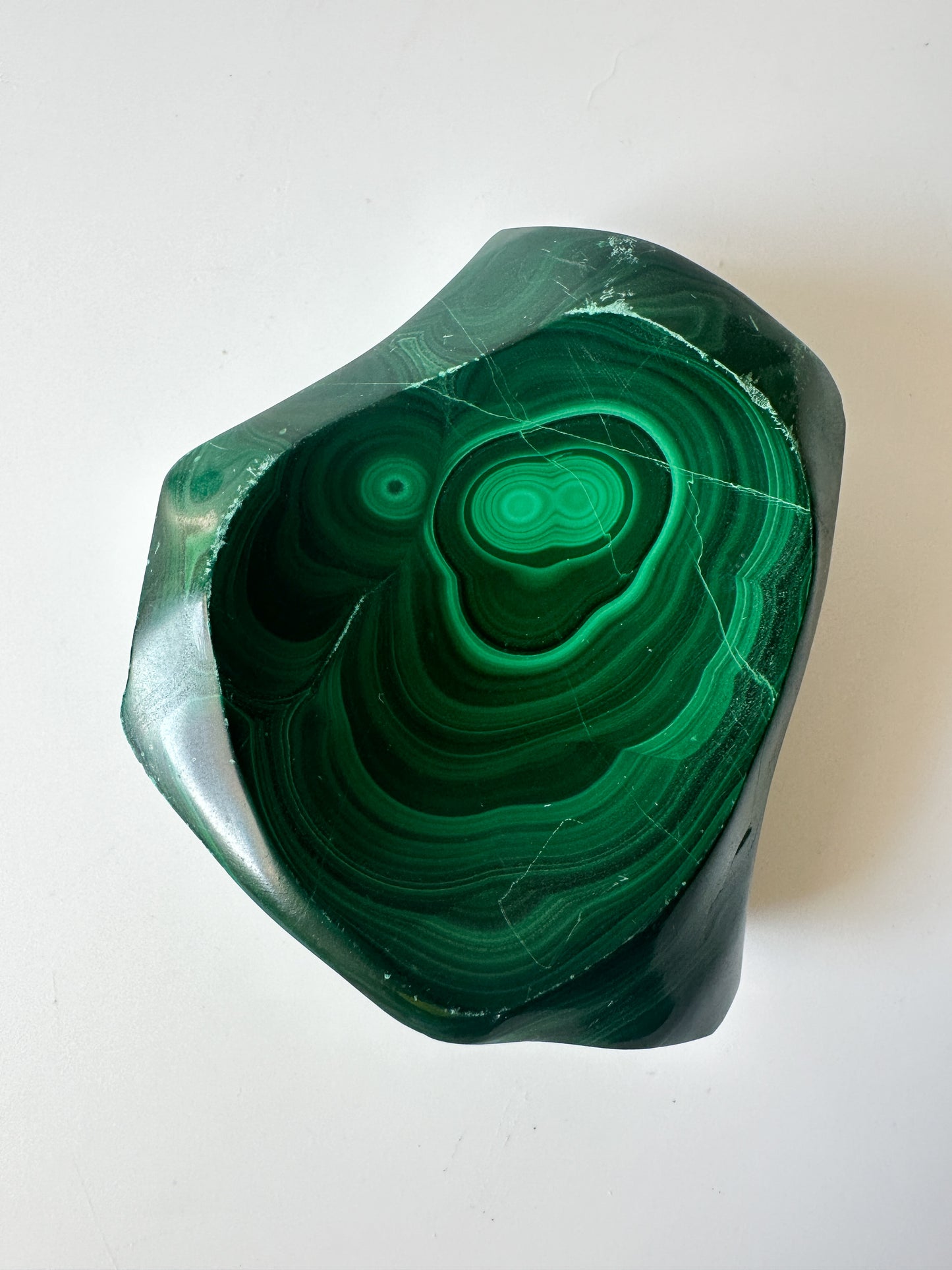 Polished Genuine Malachite Shallow Trinket Dish (2.75"L x 2.875"W x 1"H)