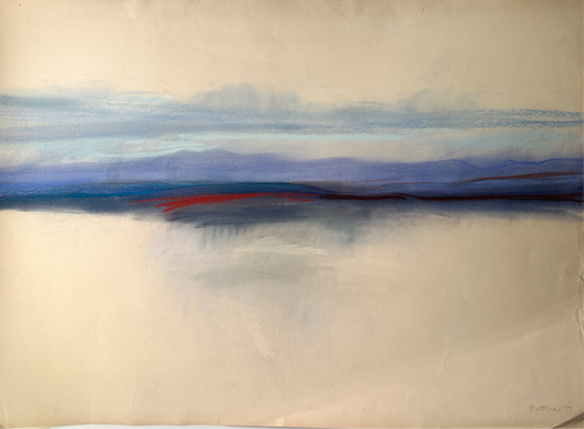 Abstract Dark Blue Horizon - Pastel by Jane Matteson (40"W x 29"H)