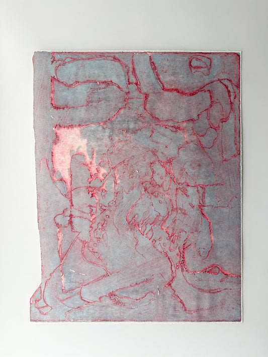 Pink and Blue Abstract - Intaglio by the late Velda Warner (16.75”W x 20.75”H)