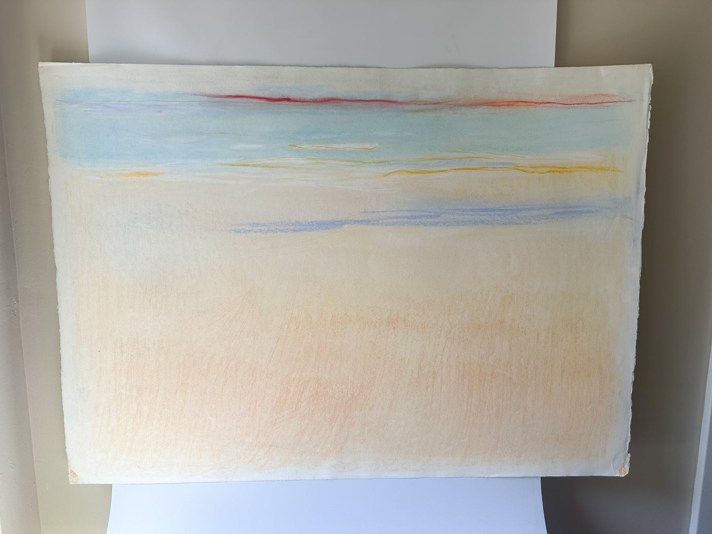 Peach, Aqua, and Light Blue Sky - Abstract Pastel by Jane Matteson (41”W x 29.5”H)