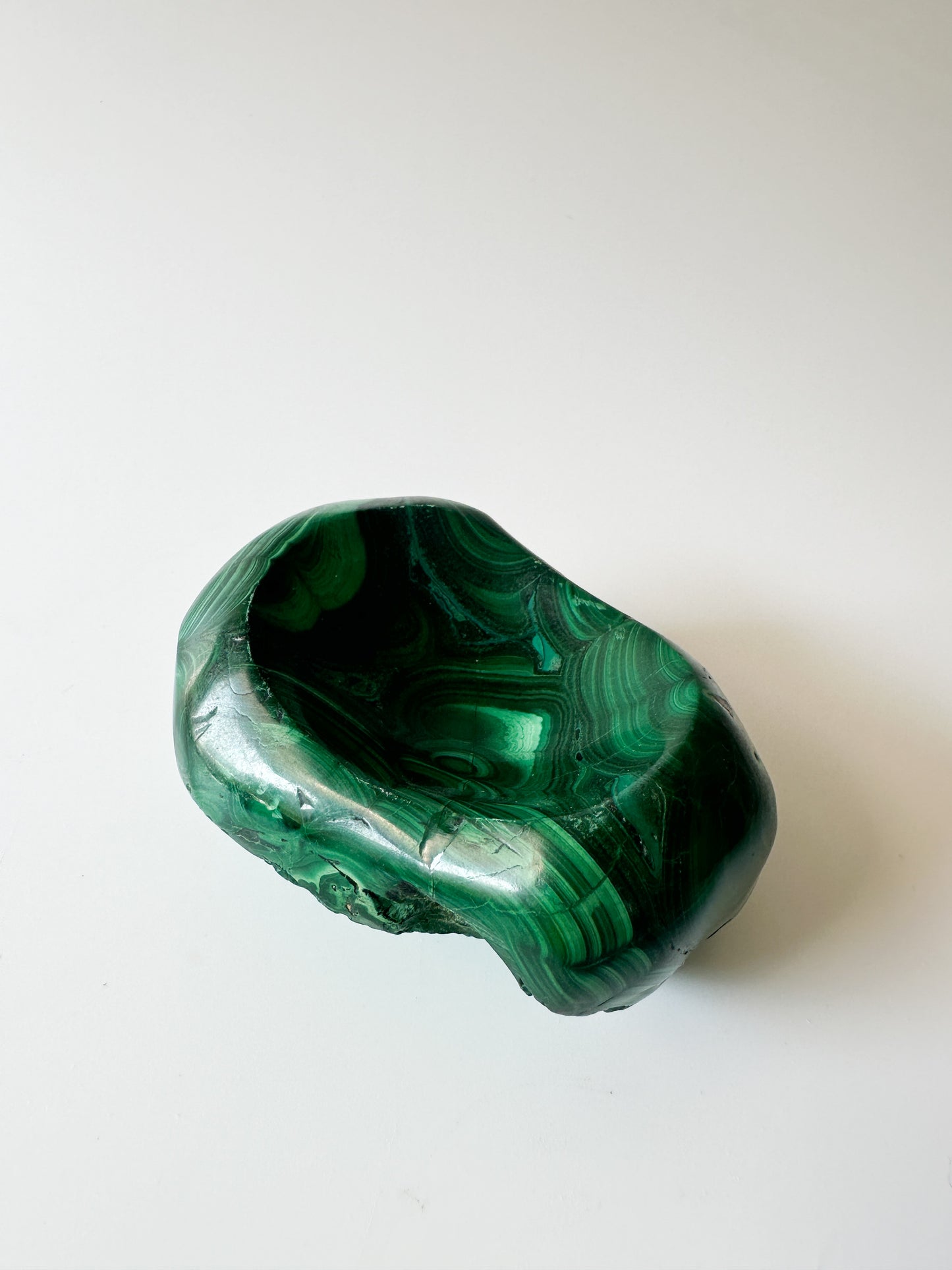 Polished Genuine Malachite Shallow Trinket Dish (3"L x 2.5"W x 1.5"H)