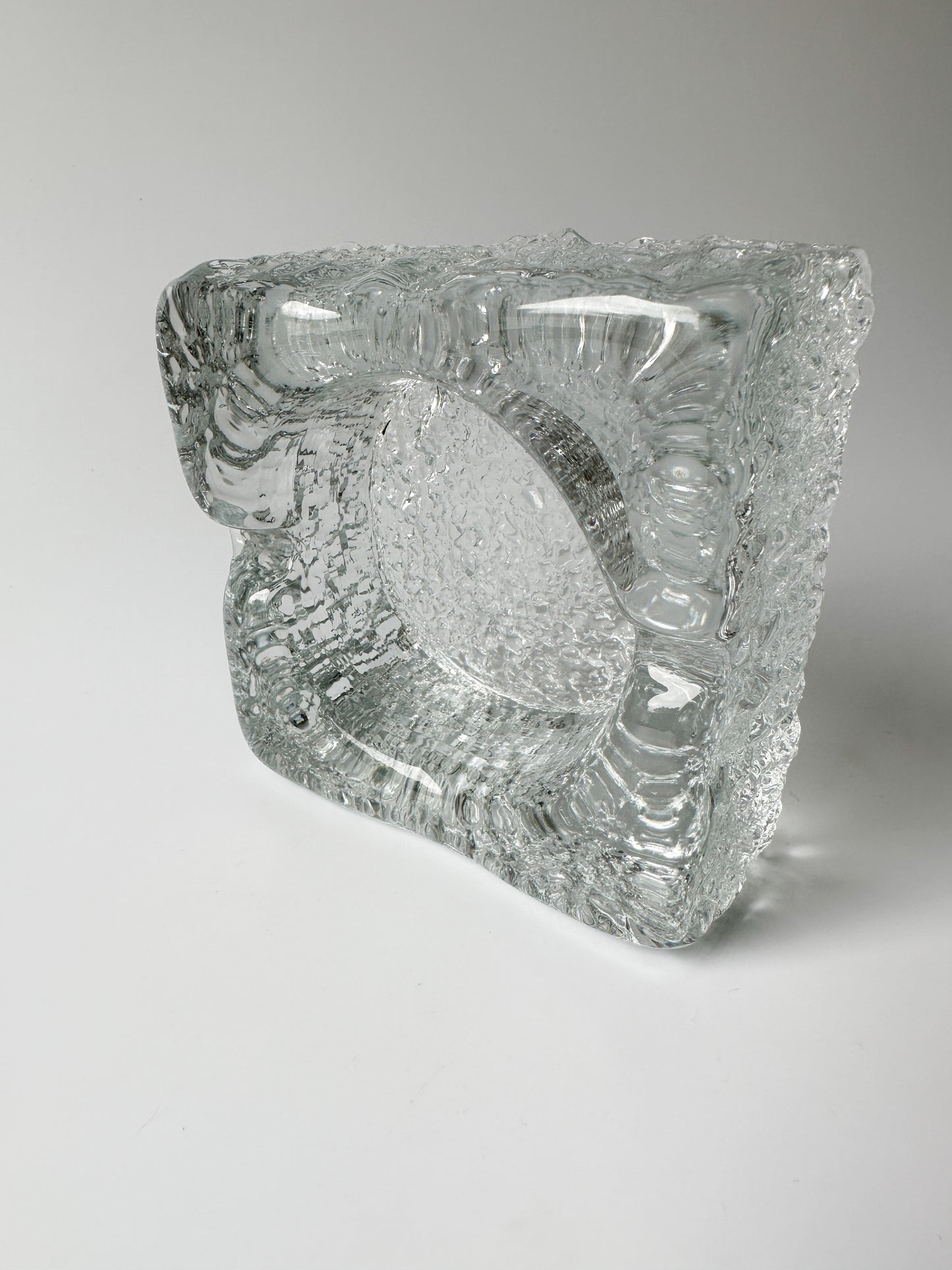 Vintage Orrefors Textured Ice Glass Ashtray