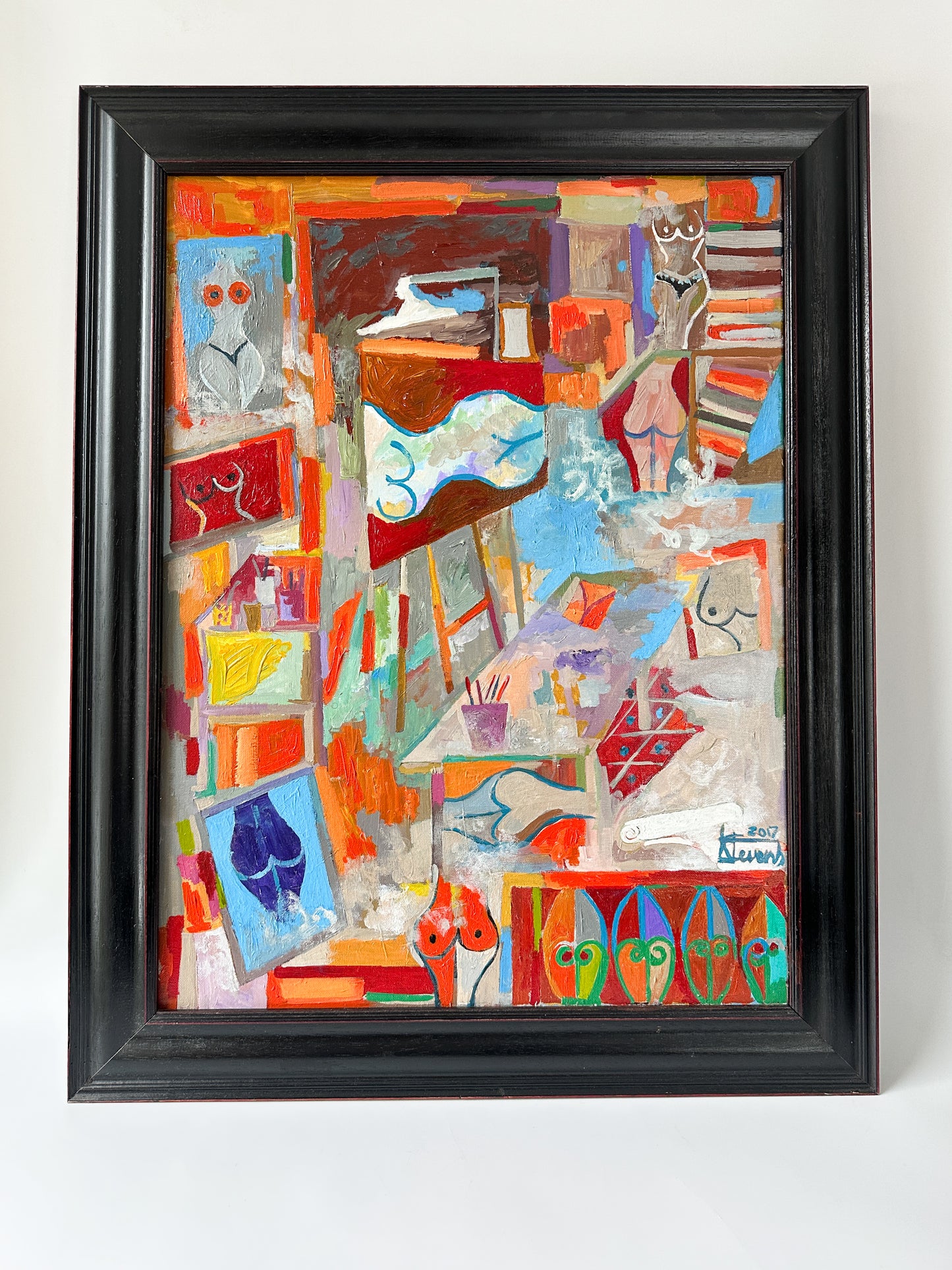 Abstract Nudes - Framed Oil on Canvas Painting, American School, Signed Stevens 2017