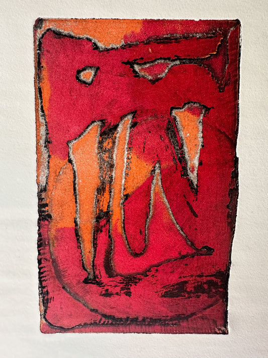 Red and Orange Abstract - Intaglio by the late Velda Warner (15"W x 22“H)