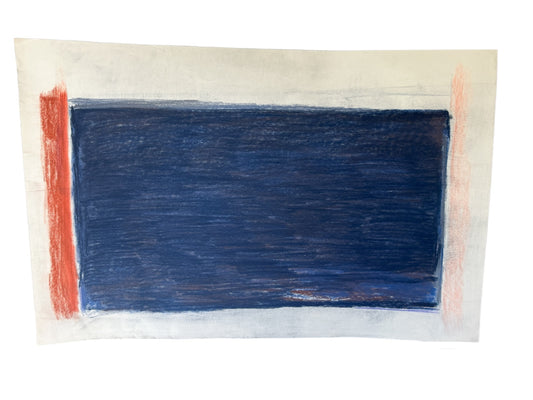 Dark Blue and Orange Abstract Pastel by Jane Matteson (40"W x 26"H)