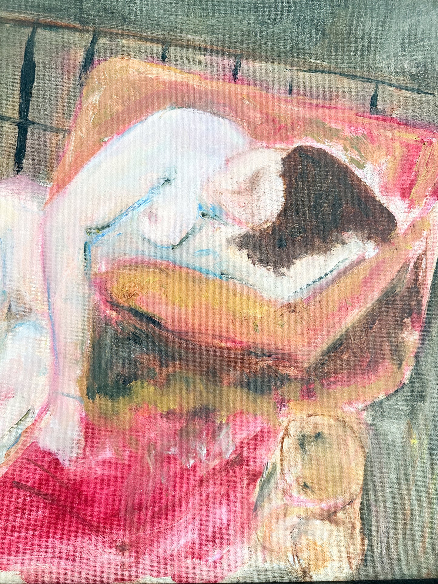 Reclining Nude, Acrylic on Canvas Painting - Artist Unknown