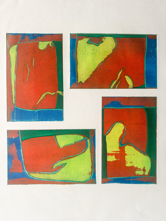 Red and Chartreuse, and Blue Rectangles - Screenprint by the late Velda Warner (22"W x 15"H)