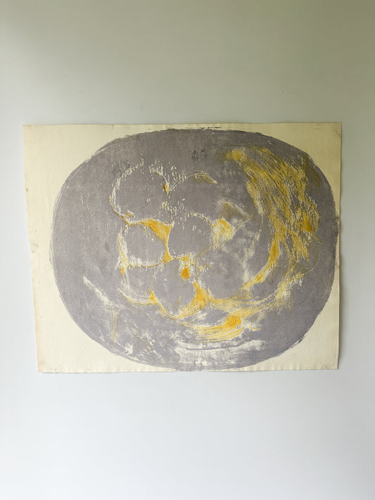 "TRANSCRIPTION FOR FRUIT" yellow/gray (for Erik Satie) Gnossinne No. 2 by Artist Jane Matteson (21" W x 17" H)