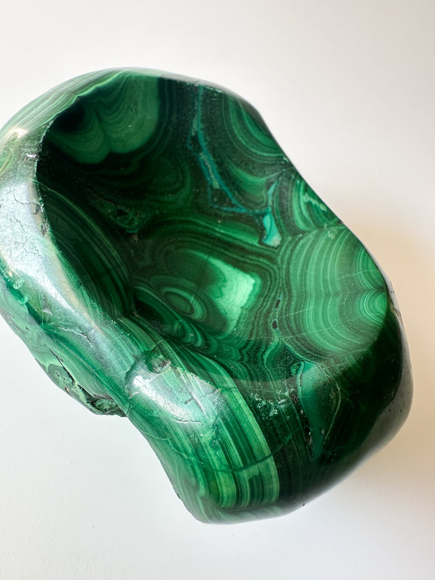 Polished Genuine Malachite Shallow Trinket Dish (3"L x 2.5"W x 1.5"H)