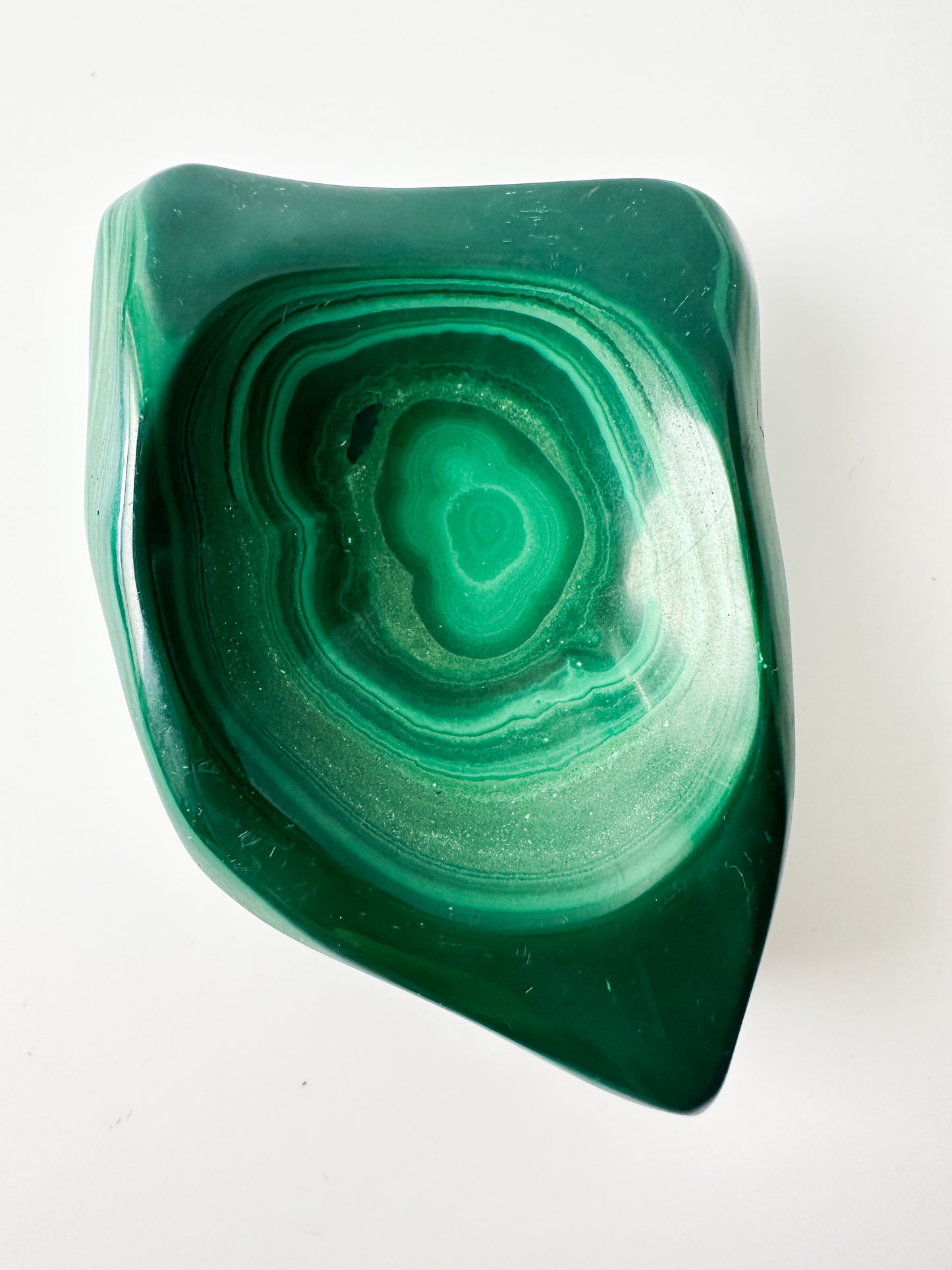 Polished Genuine Malachite Shallow Trinket Dish (4"L x 3"W x 1"H)