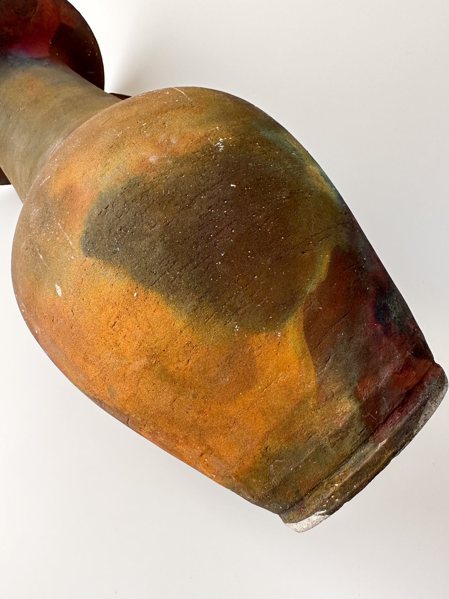 Large Rust Colored Raku Vessel with Handle (signed)