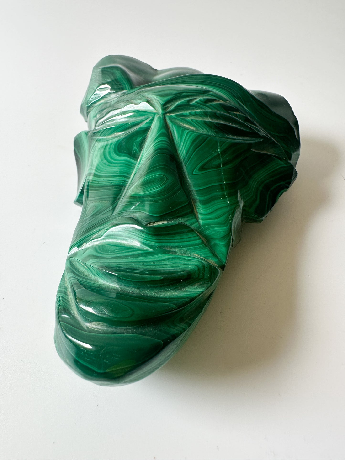 Polished Malachite Face Mask Decorative Object (6"L x 4"W x 1.75"H)