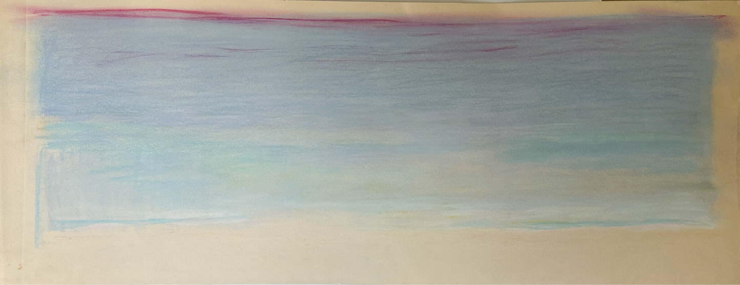 Narrow Blue, Purple, and Pink Sky - Abstract Pastel by Jane Matteson (42.5”W x 16.25”H)