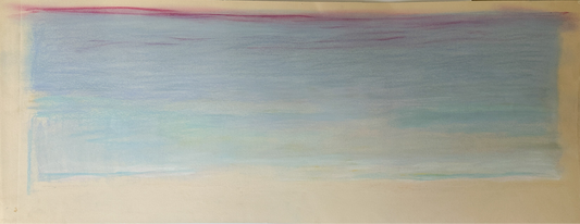 Narrow Blue, Purple, and Pink Sky - Abstract Pastel by Jane Matteson (42.5”W x 16.25”H)