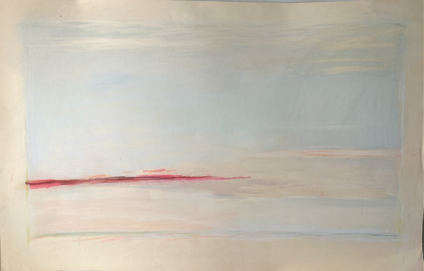 Light Blue and Red Abstract Skyline - Pastel by Jane Matteson (40"W x 26")